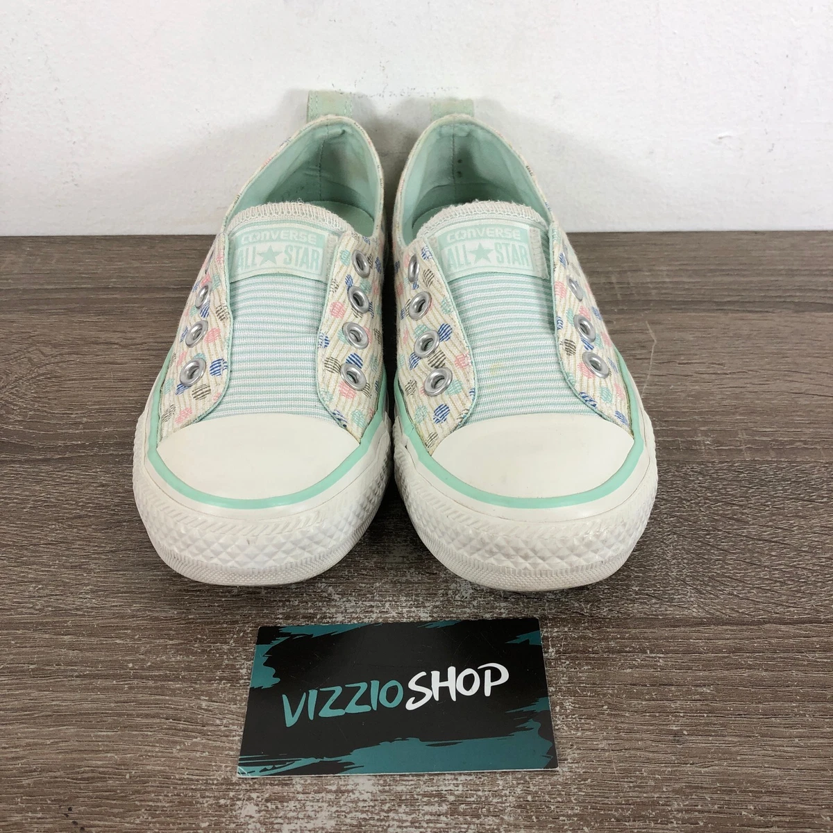 Converse Goreline Polka Dot Slip On Teal Pink White Sneakers