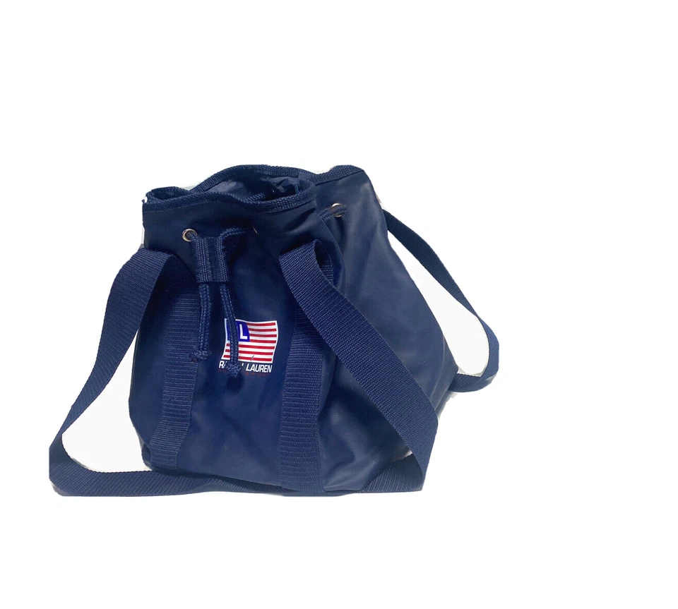 Ralph Lauren Vintage Cordón Bolso Cubo Paquete de Viaje Cartera Cartera Años 90 Nylon Foto 3 de 4