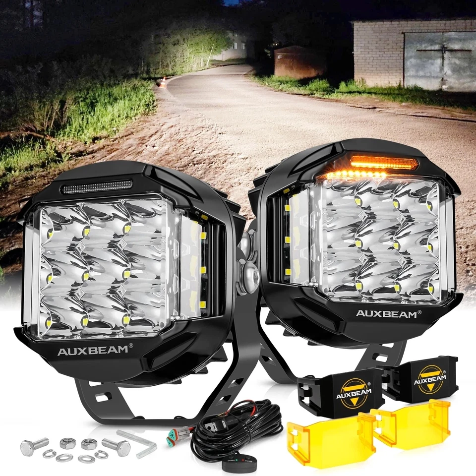 AUXBEAM 5" LED Pods Luces de Conducción LED Redondas con DRL Ámbar + Cubierta Negra y Ámbar Foto 2 de 4