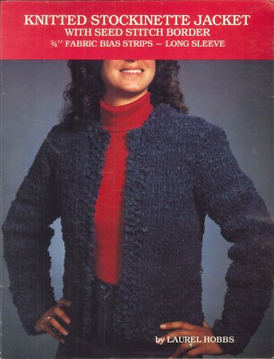 Stockinette Jacket w Seed Stitch Border Knitting Pattern 1984 Hobbs Bias Strips