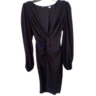 princess polly black long sleeve dress size 2 twist front balloon mini dress-DEFECT Shoe Size (UK):8 Mini dresses Rippled ruching PRE_ORDER Velvi - Size 4,