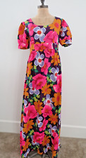 vintage Hawaii Hawaiian Long Maxi XS S 4 rayon dress Purple Pink Floral weave
