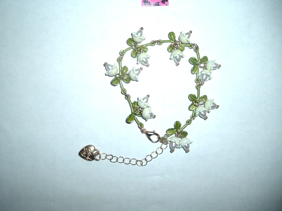 BRAZALETE CADENA HOJAS PERLAS FLORES "LIRIO DEL VALLE" DELICADAS Betsey Johnson Foto 3 de 4