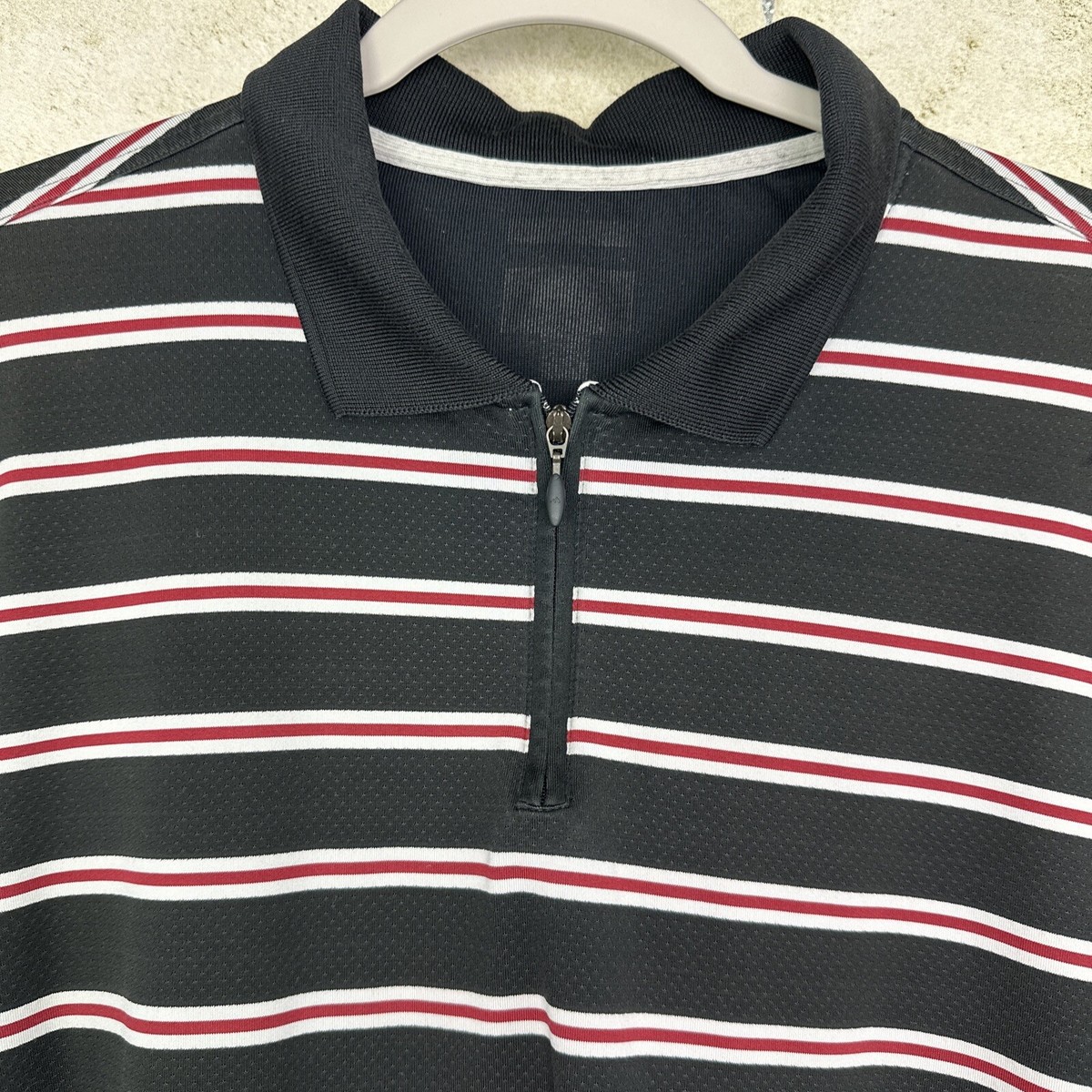 Adidas 1/4 Quarter Zip Polo Men's Black White Red Stripe Short