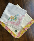 Vtg Handkerchiefs Hankies Embroidered Flowers Irish Linen Crochet NWT