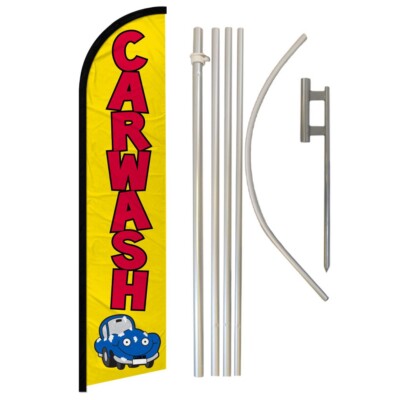 Yellow Carwash Windless Banner Swooper Advertising Flag Pole Kit Lavados De Auto