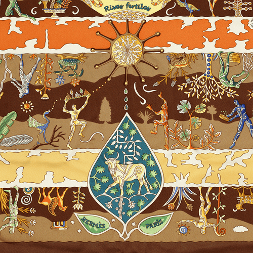 Hermes Scarf RIVES FERTILES 90cm Silk Carre Foulard CHRISTINE HENRY - Picture 3 of 9