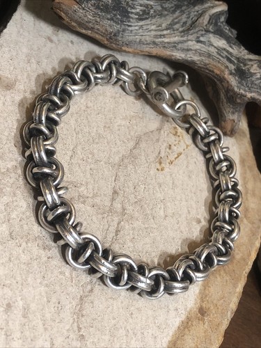 24. Vintage 925 Sterling Silver Double Link Chain Toggle bracelet 9", 67.5g, Mex - 第 2/14 張圖片