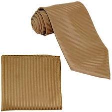New Polyester Woven Men's Neck Tie necktie & hankie set Stripes Mocca brown