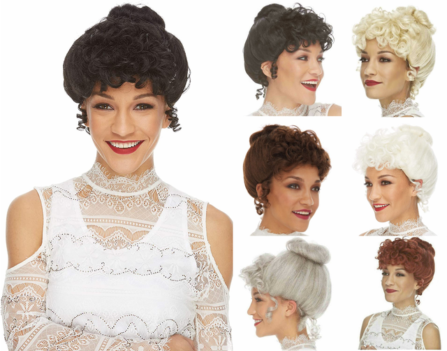 1900 GIBSON GIRL COSTUME WIG UPSWEEP VICTORIAN LADY CURLY BUN OLD WEST
