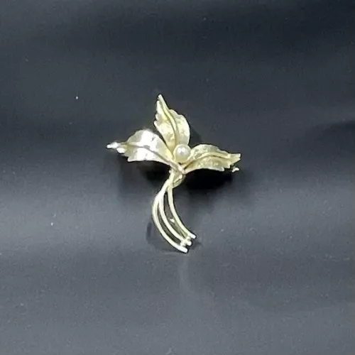 Whiting and Davis Vintage Brooch Gold Tone Pearl Vintage Costume Jewelry Pin