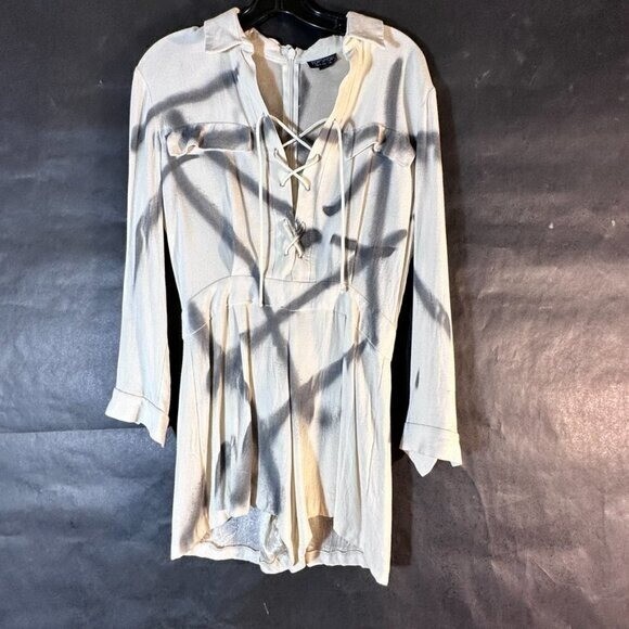 Topshop Romper Short Jumper Off-White Sexy Lace Up Club Size 6 Spider Web OOAK