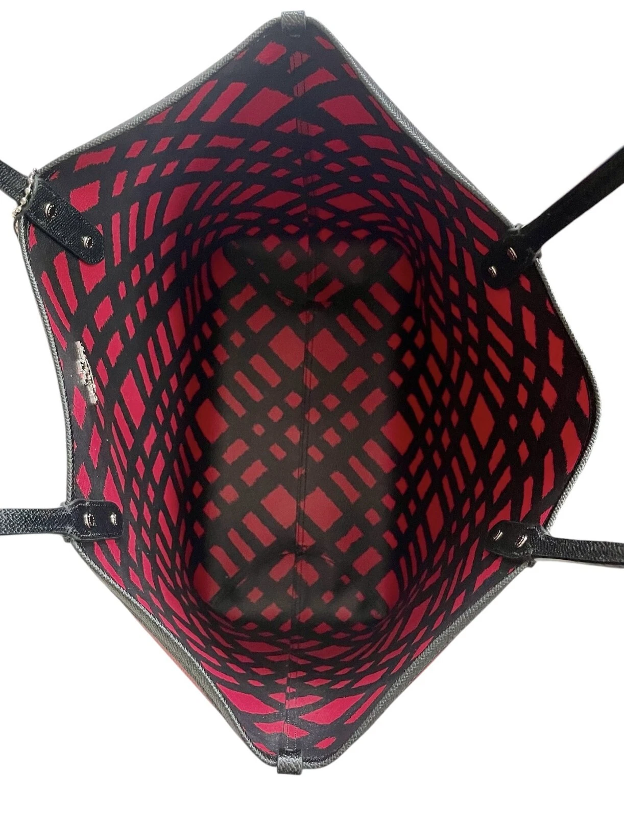 Borsa Coach reversibile grande rossa e nera da città nuova con etichetta