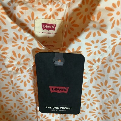Levi Mens Button Front Shirt, Sz Large, One Pocket Standard Fit, Red Tab Pocket