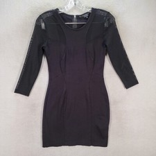 Guess Black Scoop Neck Mesh Sheer Bodycon Sexy Short Mini Womens Dress Size XS