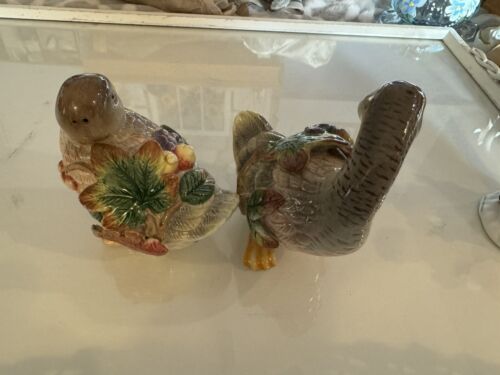 Fitz and Floyd Autumn Splendor Ducks Salt And Pepper Shaker Set Fall Leaves - Picture 6 of 7