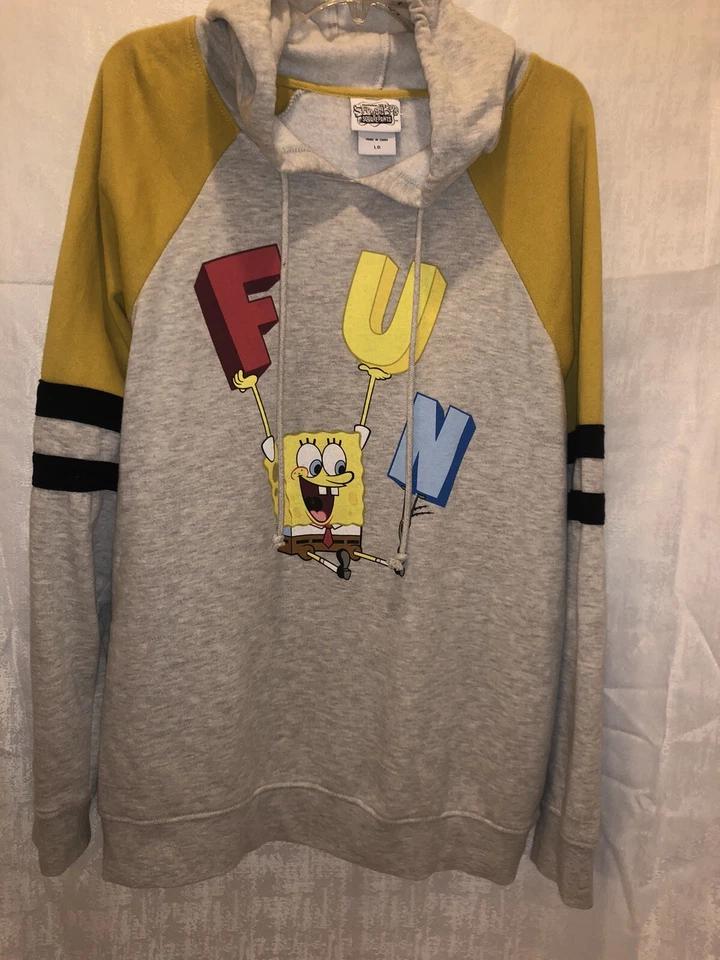 Nickelodeon Bob Esponja Pantalones Cuadrados Plancton DIVERTIDO Sudadera con Capucha Adulto L Gris Amarillo RARO Foto 2 de 4