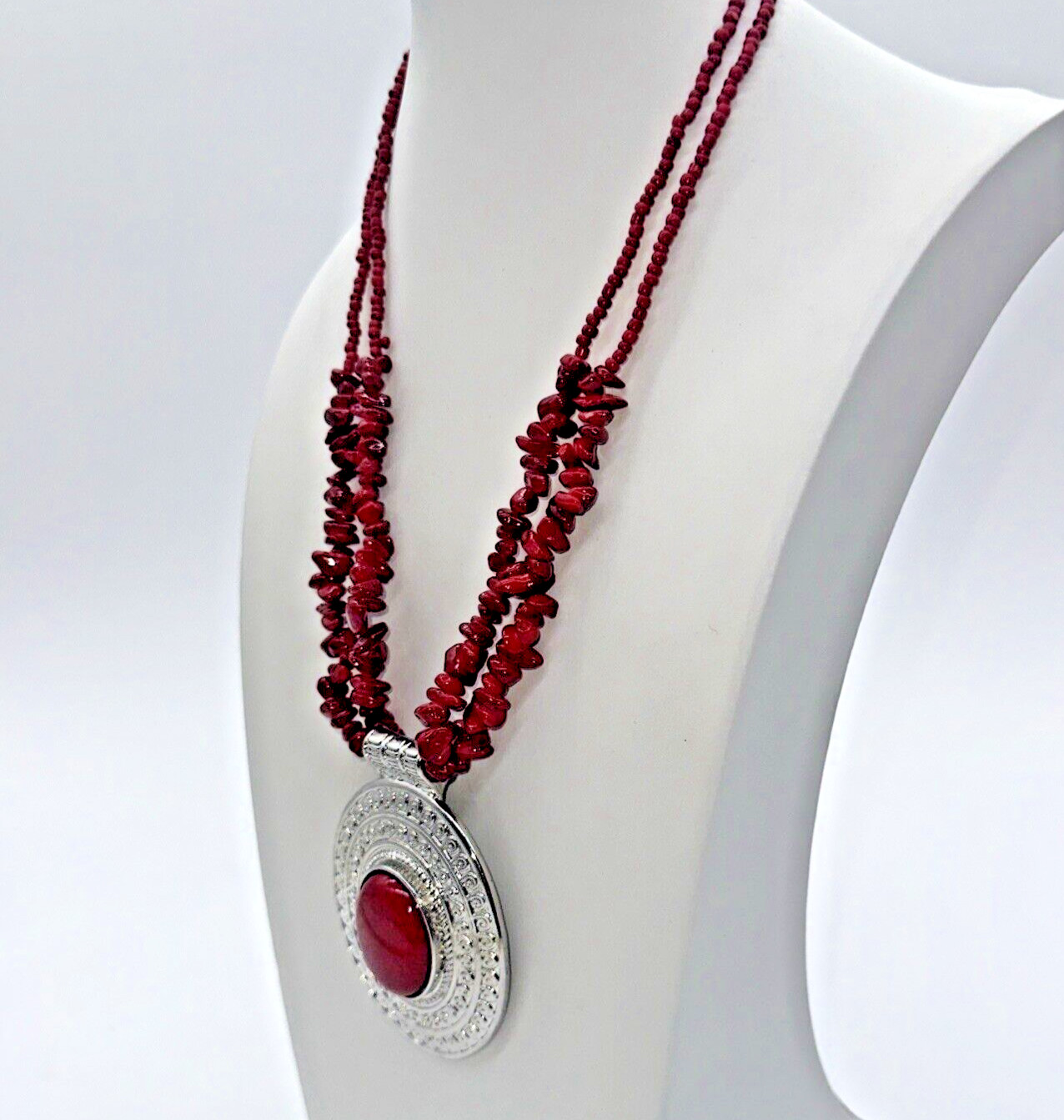 Dramatic 19" Double Strand Red Beaded Statement N… - image 7