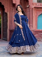 Bollywood Style Faux Georgette Gown And Bottom With Stylish Dupatta For Girls