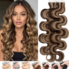 40PCS Tape In Skin Weft Hair Extensions 100 Remy Real Human Hair THICK Balayage