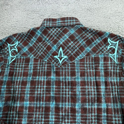 Rock 47 By Wrangler Shirt Mens XXLT 2XLT Plaid Pearl Snap Embroidered Western - Picture 5 of 12