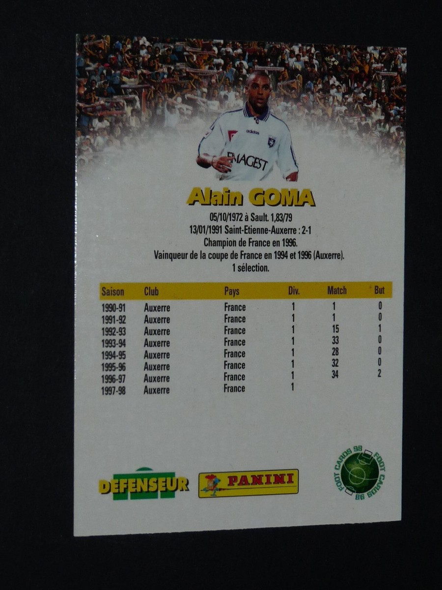 2 ALAIN GOMA AJ AUXERRE AJA PANINI FOOTBALL CARD 98 1997-1998