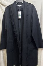 Calvin Klein Womens Wool Black Fringe Coat Size Large $179