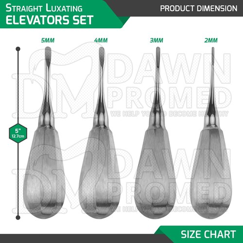 4 Pcs Straight Luxating Elevators Set Oral Dental Instruments German Grade - Picture 2 of 7