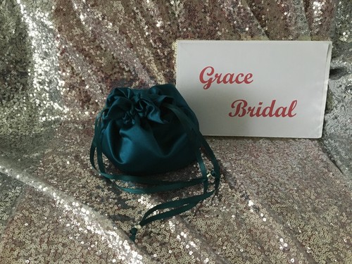 TEAL GREEN SATIN DOLLY BAG BRIDESMAID PROM FLOWER GIRL **free swatches** - Picture 10 of 25