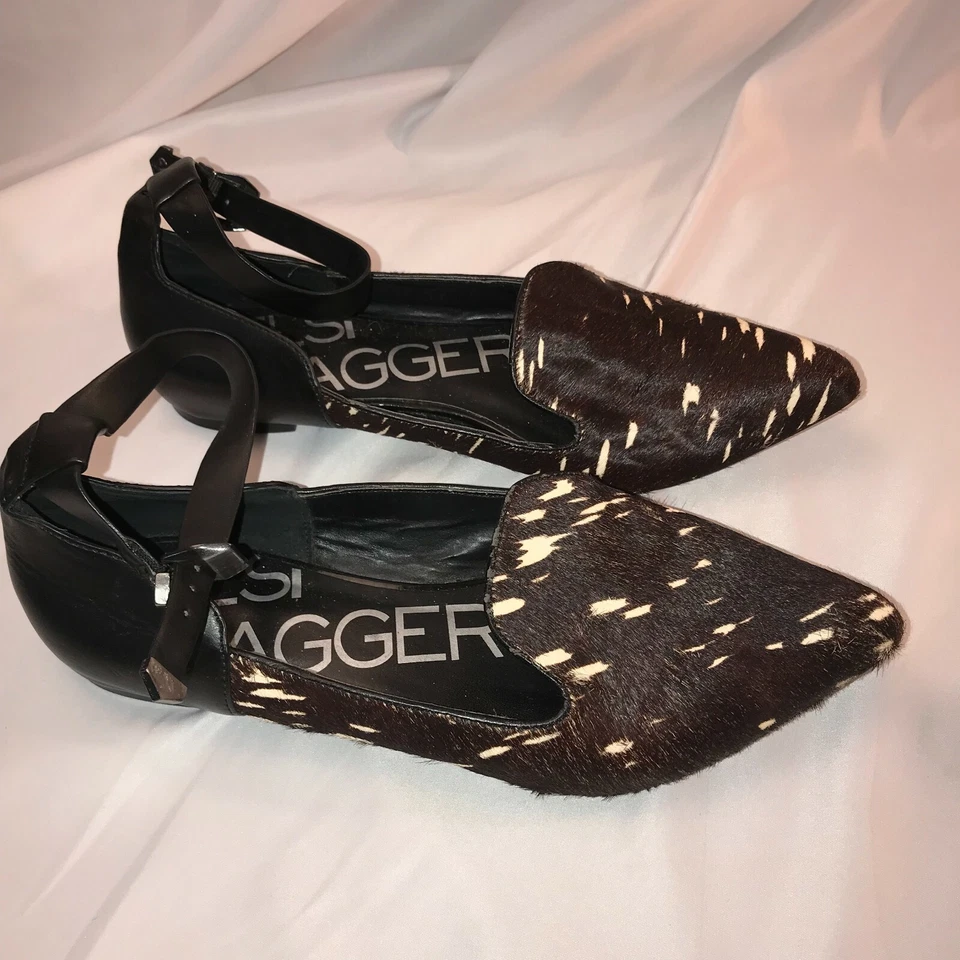 Zapatos planos de cuero con estampado de animales Kelsi Dagger para mujer talla 9,5 marrón Foto 3 de 4