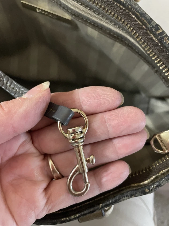 Brahmin Mini Asher Gray Leather w/ White Stripe Handle Removable Shoulder Strap - Image 3 of 4