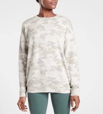 Athleta Pure Luxe Camo Crewneck Sweatshirt -Women s LARGE- Gray/Beige EUC 79