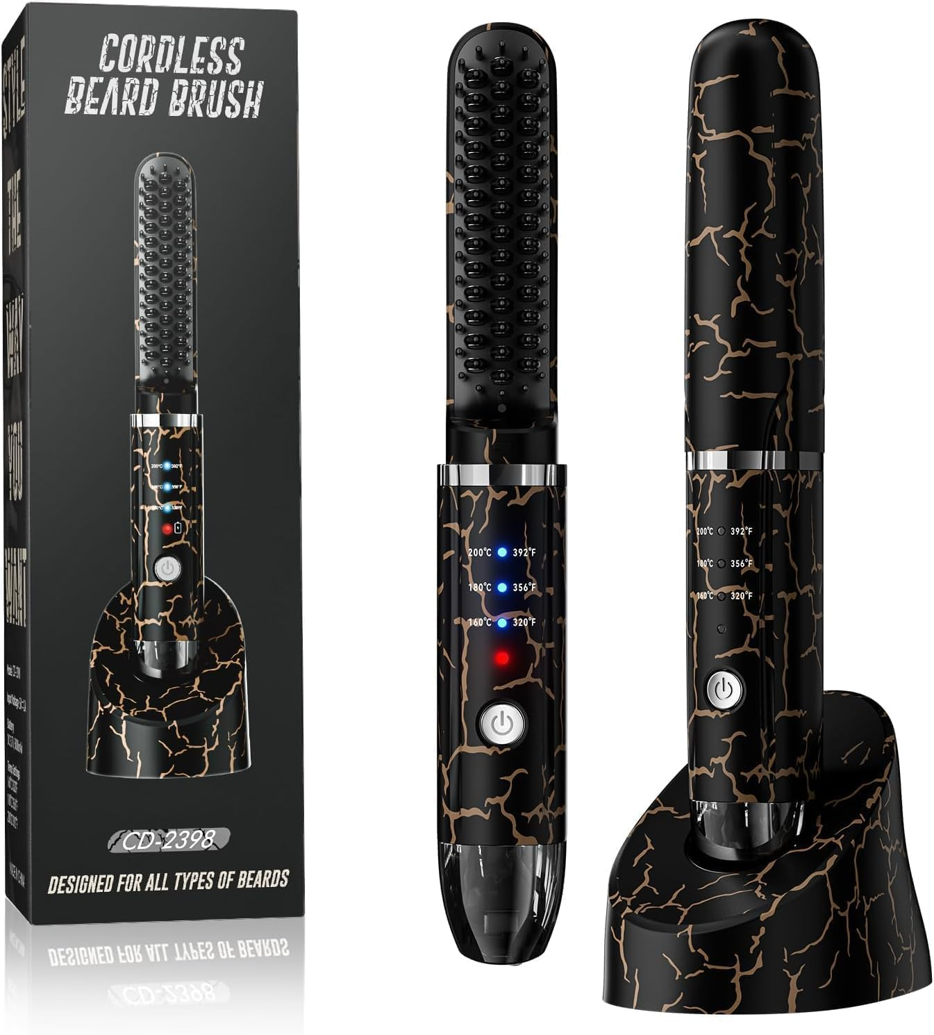 Beard Straightener for Men, Cordless Heated Beard Brush, Portable Beard Hot Comb