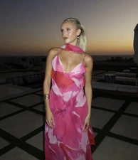 ZARA NWT $99 WOMAN SS25 FOULARD PRINT LONG DRESS PINKS | 3322/307