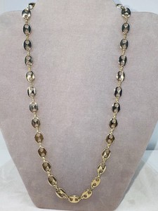 Authentic 14K Gold Plated Puffed Mariner Link Statement Necklace Chain Jewelry