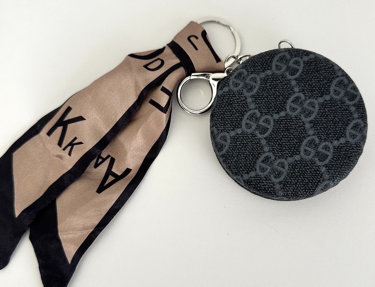 Elegant Double Sided Compact Mirror Bag Charm/Keychain w/ Twilly