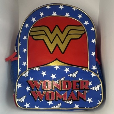 Fast Forward New York Wonder Woman Kids Backpack Blue Red Stars Glitter Canvas