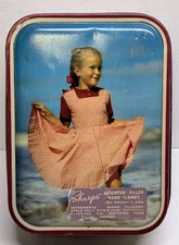 Vintage Edward Sharp & Sons Candy Tin w Girl in Red Dress Made In England