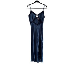 New Reformation Annalisa Dress Blue Lace Cut Out Back Zip High Slit Strap Sz 8