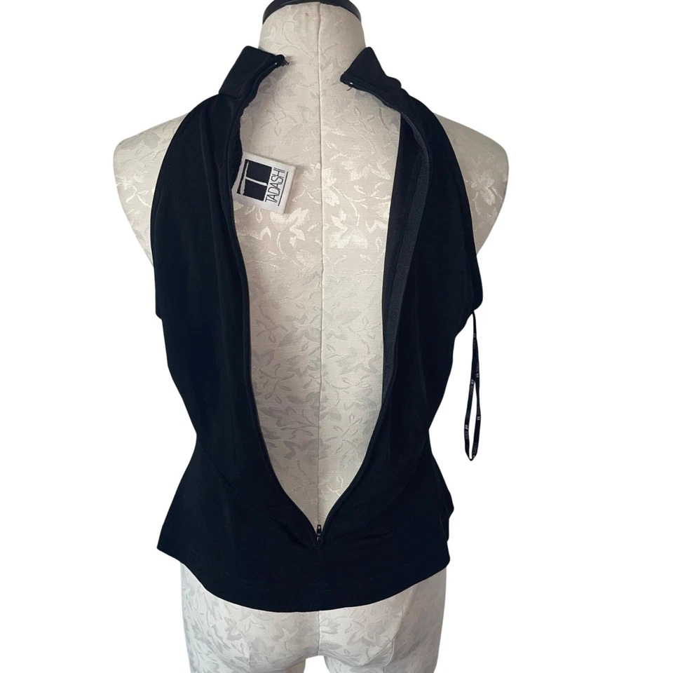 Blusa feminina Tadashi Deadstock vintage década de 1990 tamanho M preta gola alta com zíper nas costas - Imagem 4 de 4