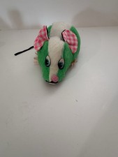 Vintage Carnival Prize Stuffed Toy MOUSE 1960's Green W Pink Plaid Ears Tail