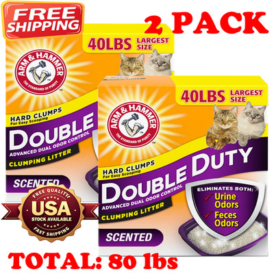 2 PACK - ARM & HAMMER Double Duty Clumping Cat Litter Fresh Scent Low Dust,40 lb