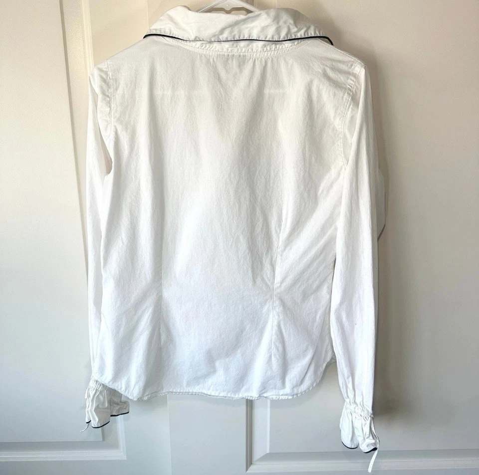 Blusa Anne Fontaine Paris Blanca Algodón Pima Abotonada Borde Negro 40 / EE. UU. 8 Foto 2 de 4