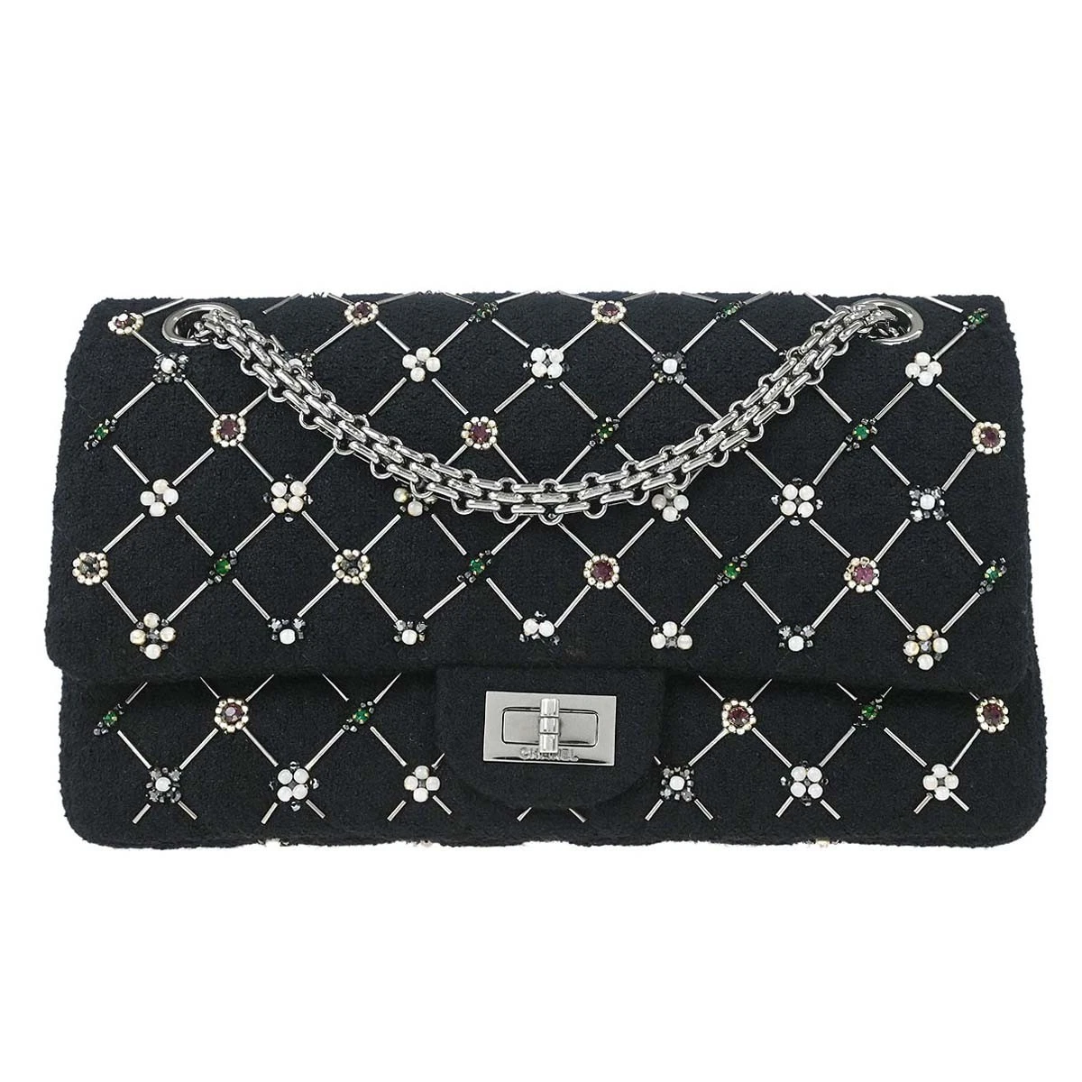 Black & White Tweed Crossbody Bag with Pearl Accent Chanel Tweed Quilted Mini Side Pearl Flap Bag Black Ecru  main image 2