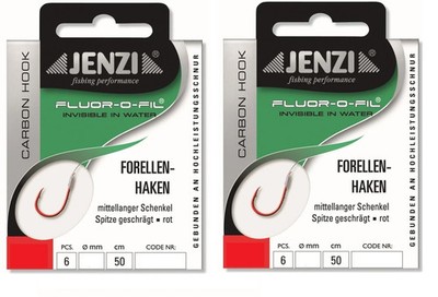 JENZI gebundene Forellenhaken Set 12 All purpose Haken Fluoro-Carbon Schnur