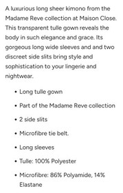 Maison Close Long Kimono Madame Reve Black Dress Kimono 608869 Size Small.