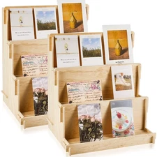 2 Pcs 3 Tiered Greeting Card Display Stand Wooden Organizer Racks for Sticker...