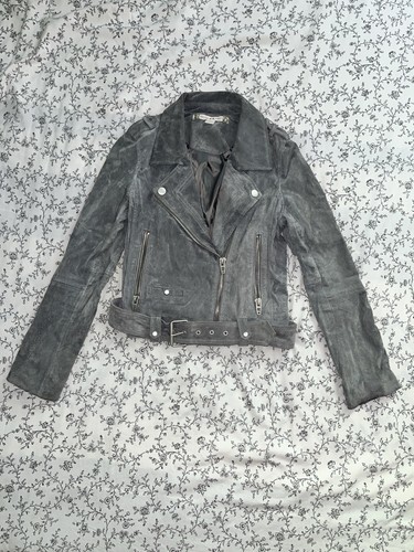 Grey Suede Cropped Moto Jacket Chelsea & Violet