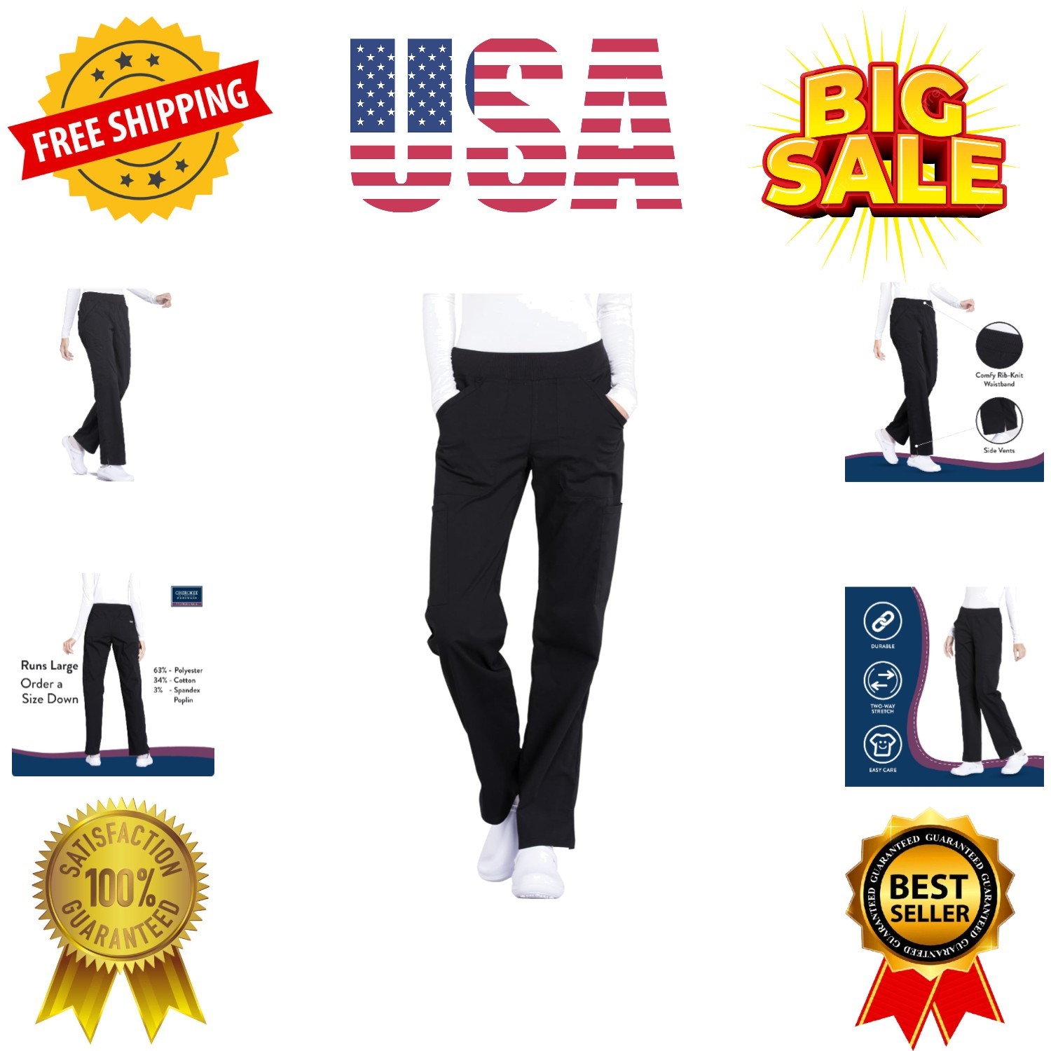 Mid Rise Straight Leg Pull-on Cargo Pant With 6 Pockets &...