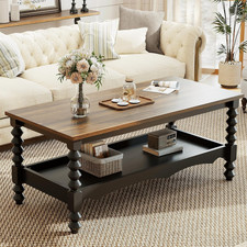 42" Farmhouse Coffee Table with Storage - Stylish 2-Tier Center Table in Black